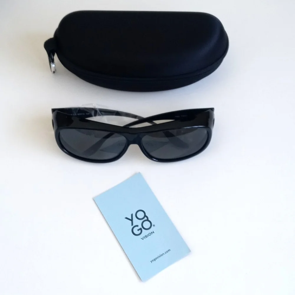 Yogo Vision Black Polarized Sunglasses w Case (Fits Over Your Own Eye Glasses)